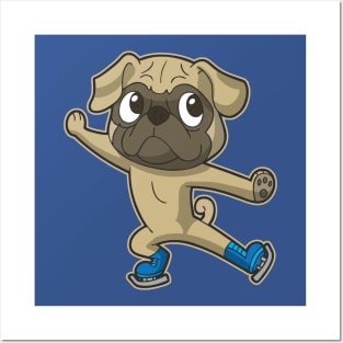 Figure Skate Pug Dog Ice Skater Skating Winter Sports Posters and Art